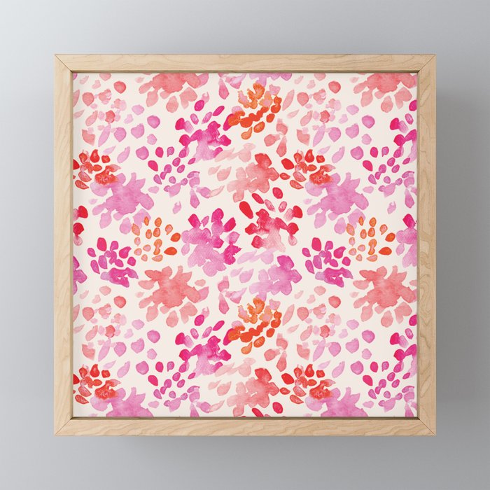 Watercolor flowers in pink and red pattern Framed Mini Art Print