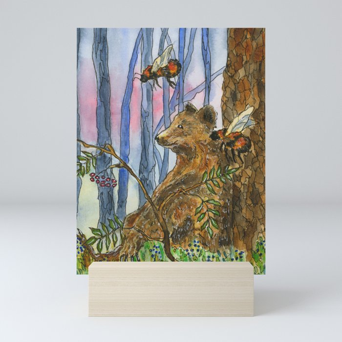 Bear in a Blueberry Forest Mini Art Print