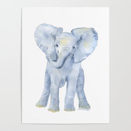 Baby Elephant Watercolor Poster