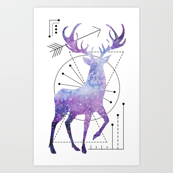 Ethnic deer and space Art Print