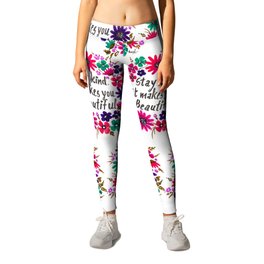 STAY KIND Leggings | Floral, Vibrant, Surfacepattern, Motivational, Typography, Handmade, Bright, Painting, Watercolor, Pattern 