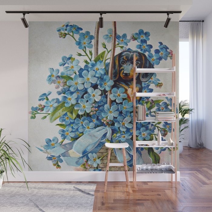 Dachshund and Forget-Me-Nots Wall Mural