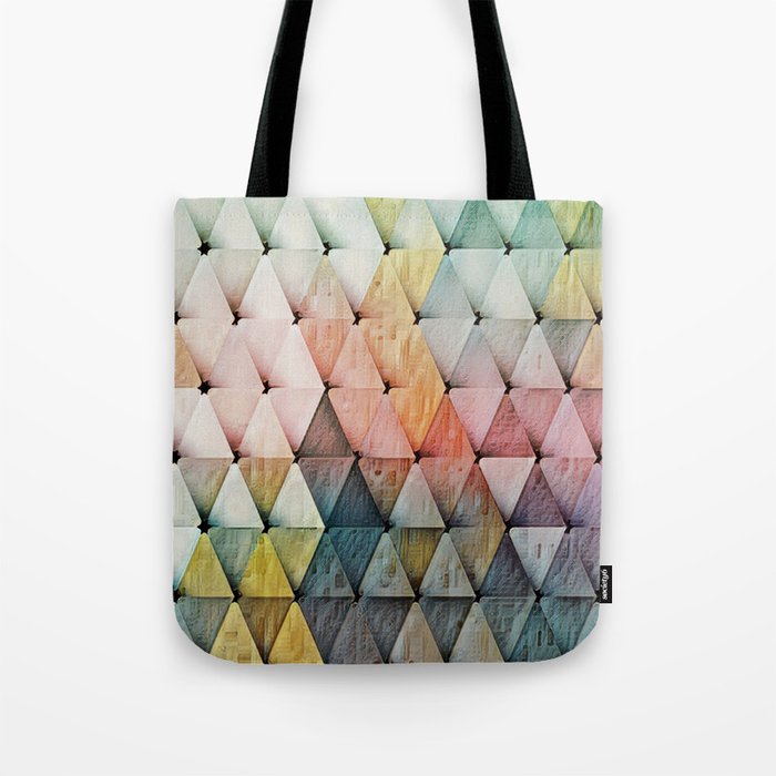 Textured Triangles Rainbow Orange Lime Green Teal Tote Bag