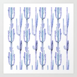 Blue Cactus Stack Pattern Art Print