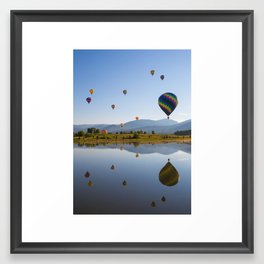 Hot air balloons reflection in lake Framed Art Print
