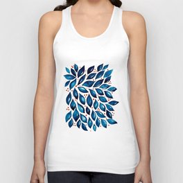 Abstract leaves and dots - indigo Unisex Tank Top