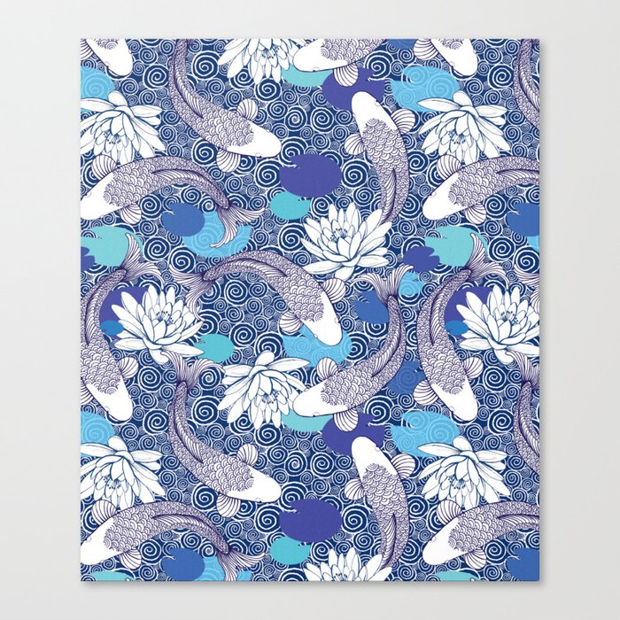Blue Koi Ripples fish Pattern Canvas Print