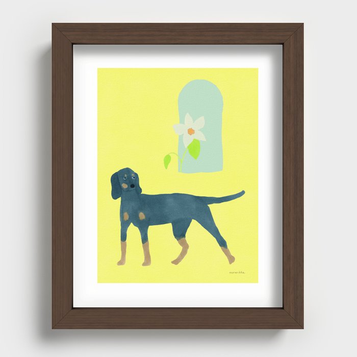 Dog and a Half-Round Window - Green and Yellow Recessed Framed Print