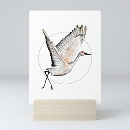 Flying Sandhill Crane Illustration / Crane Bird Drawing / Flying Crane Mini Art Print