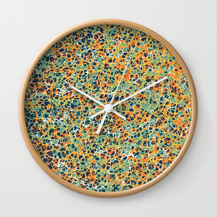 Boho colored water and bubbles pattern orange and green Wall Clock