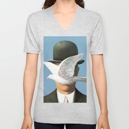 Magritte - Man in a Bowler Hat V Neck T Shirt