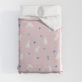 Sleeping Cats With Hearts Pattern/Pink Background Duvet Cover