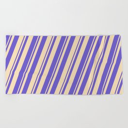 [ Thumbnail: Tan & Slate Blue Colored Striped Pattern Beach Towel ]