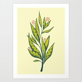 Abstract spring green plant with berries Art Print