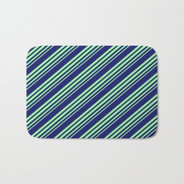 [ Thumbnail: Midnight Blue and Green Colored Stripes Pattern Bath Mat ]