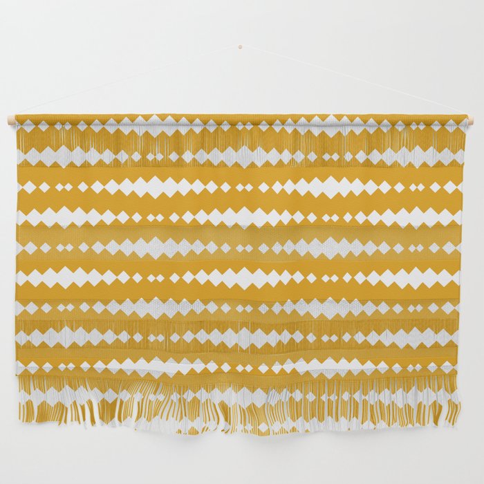 Mustard and White Geometric Horizontal Striped Pattern Wall Hanging