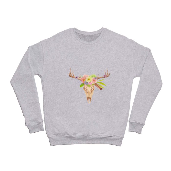 Deer Skull and Flowers Crewneck Sweatshirt