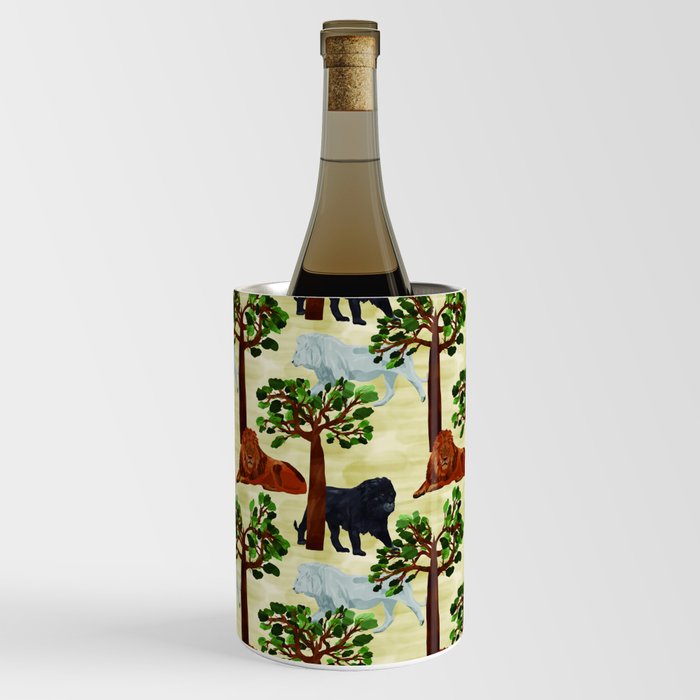 digital pattern with white, black and brown lions Wine Chiller