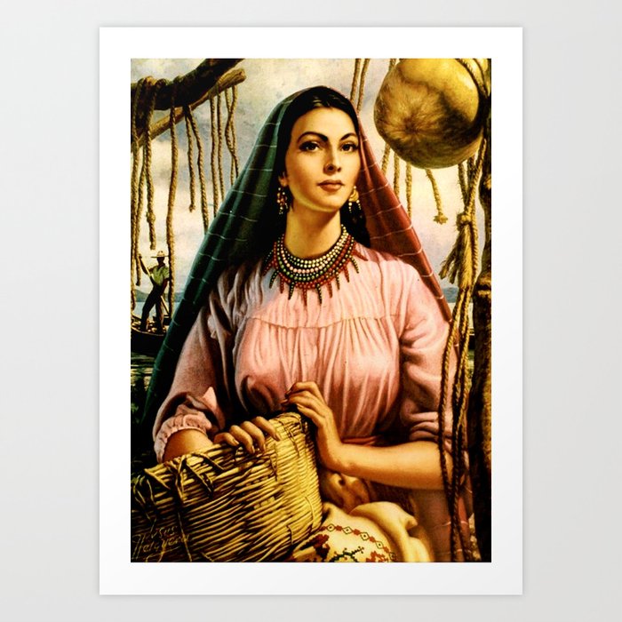 Jesus Helguera Painting Of A Mexican Fisher Girl With Basket Art