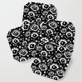 Black and White Trippy Doodle Eye Pattern Coaster