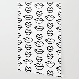 Lip Service Wallpaper | Handdrawn, Lipservice, Lippies, Graphicdesign, Seamless, Bold, Modern, Black And White, Wallpaper, Salondecor 