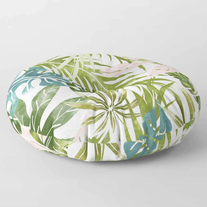Veronica, Tropical Jungle Nature Pastel Botanical Palm Illustration Monstera Painting Floor Pillow