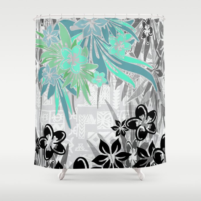 Hawaiian Teal Tropical Shower Curtain