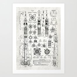 Soviet rocket old blueprint Art Print