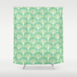 Lime Green and Blue Shell Art Deco Pattern Shower Curtain