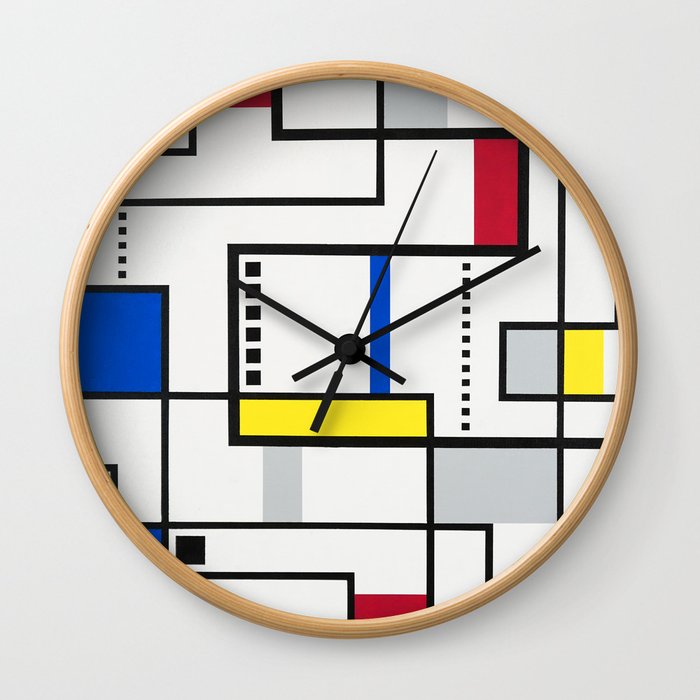 Lost In Transit Red, Yellow, Blue and Gray Wall Clock