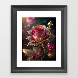 Pink Roses with Rubies Framed Art Print