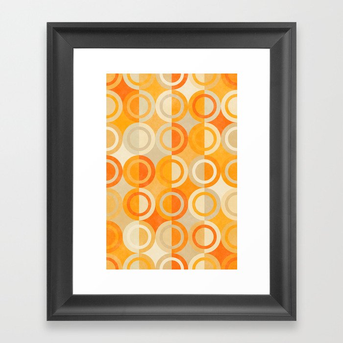 Geometric Shapes Orange Grey Circles Framed Art Print