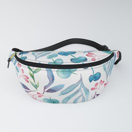 Eucalyptus Spring Blue & Red Fanny Pack | Parksidestudio, Leaves, Garden, Colorful, Painting, Vacation, Summer, Nature, Botanical, Floral 