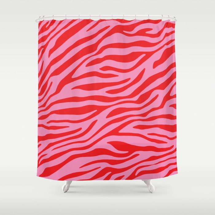 Pink On Red Zebra Animal Print Shower Curtain