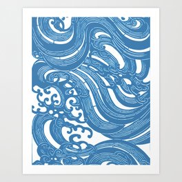 Stencil with Pattern of Waves,19th century Japan (Edited Blue) Art Print