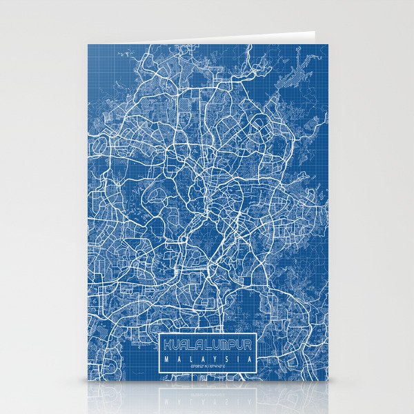 Kuala Lumpur City Map of Malaysia - Blueprint Stationery Cards