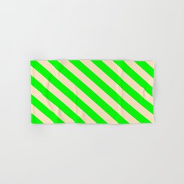 [ Thumbnail: Bisque & Lime Colored Stripes/Lines Pattern Hand & Bath Towel ]