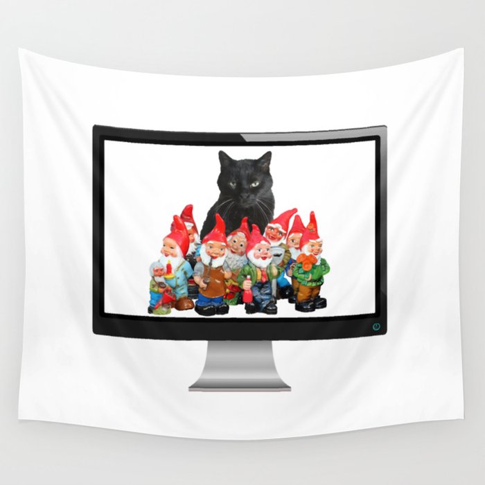 Snoki - Black Cat Gnomes - Computer Screen - IT specialist Wall Tapestry