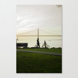 Bikes and tagus river Canvas Print