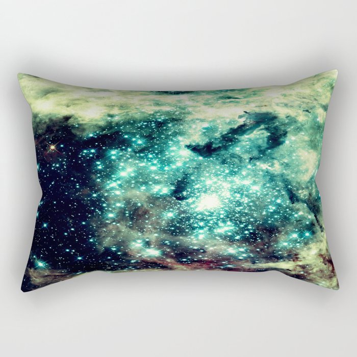 Galaxy Nebula Teal Rectangular Pillow