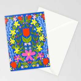 Modern Folk Art Flowers Blue Stationery Card