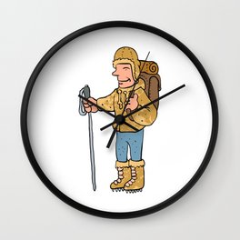 Mountain climber cartoon character Wall Clock