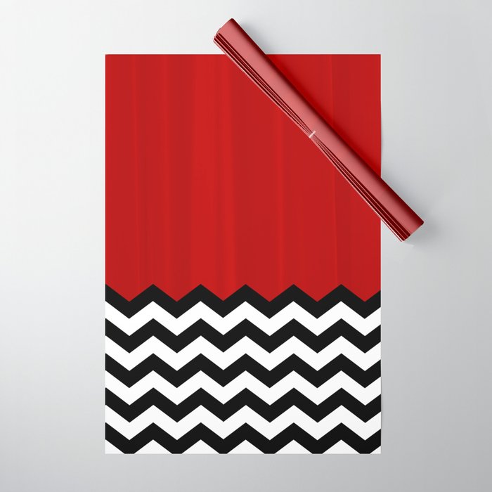 Red Black White Chevron Room w/ Curtains Wrapping Paper