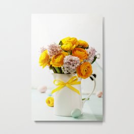 Beautiful spring flowers and Easter decorations Metal Print | Vase, Photo, Decoration, Easter, Eggs, Stilllife, Spring, Flowers 