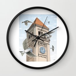 Clock Tower with Swallows Wall Clock