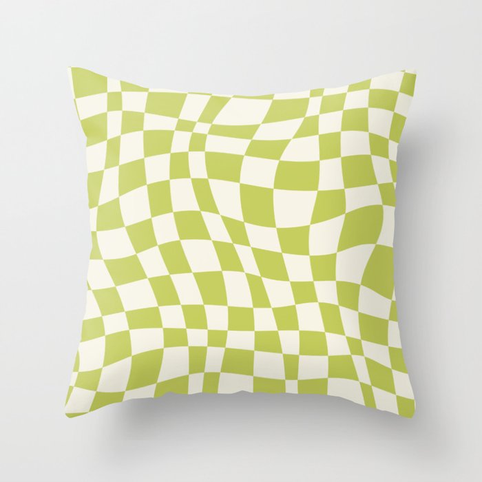 Chartreuse wavy checked pattern Throw Pillow