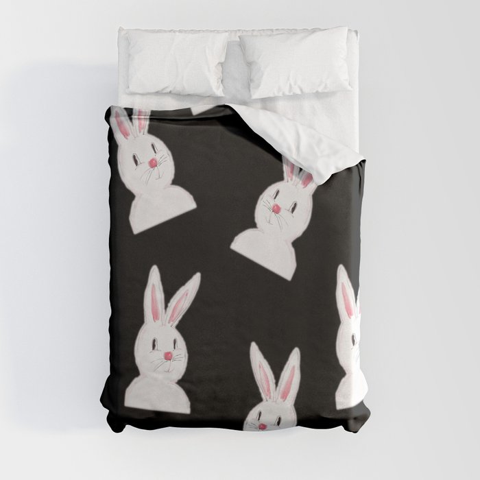 Easter Bunny Pattern- Black Duvet Cover