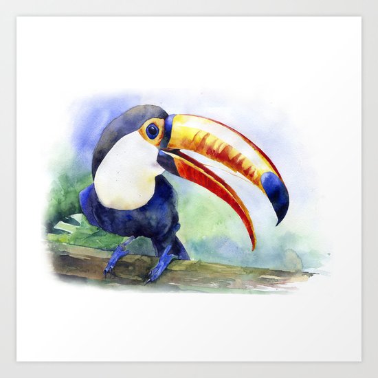 Toucan watercolor illustration, aquarelle art bird Art Print