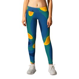 Abstract blue and yellow leaves pattern minimal Leggings