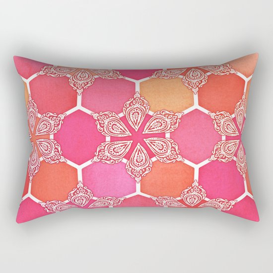 Pink Spice Honeycomb - Doodle Hexagon Pattern Rectangular Pillow